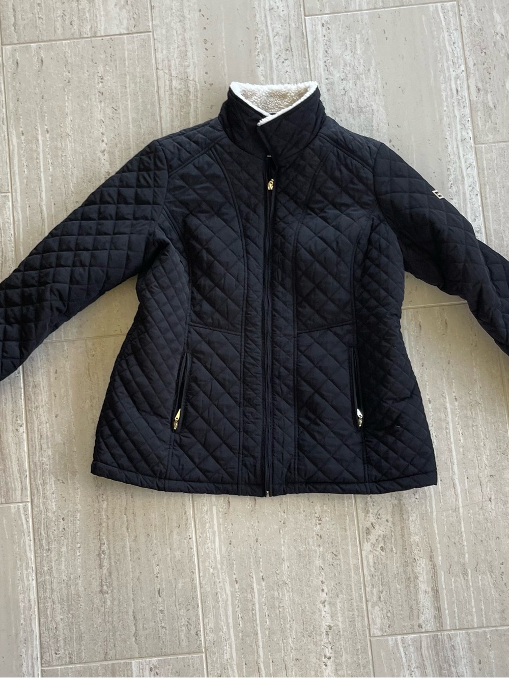 Gallery Black Quilted Puffer Jacket with Sherpa Trim
